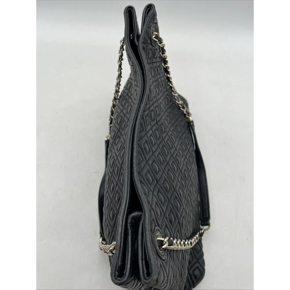 Tory Burch Marion Black Quilted Leather Tote Bag Chain Strap Large‎